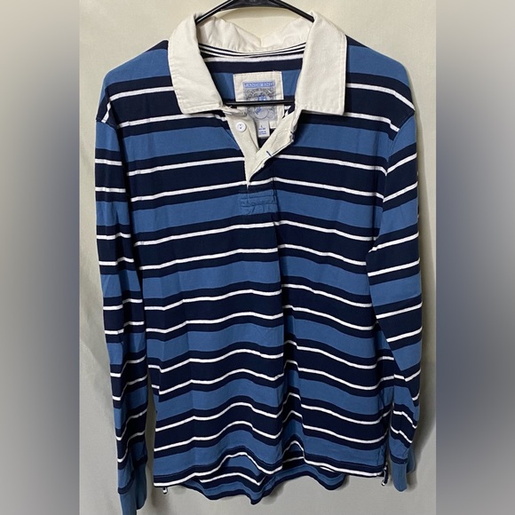 LANDS' END Long Sleeve Check Polo Shirt, Men's Size M cotton Beige type Vintage Second Hand